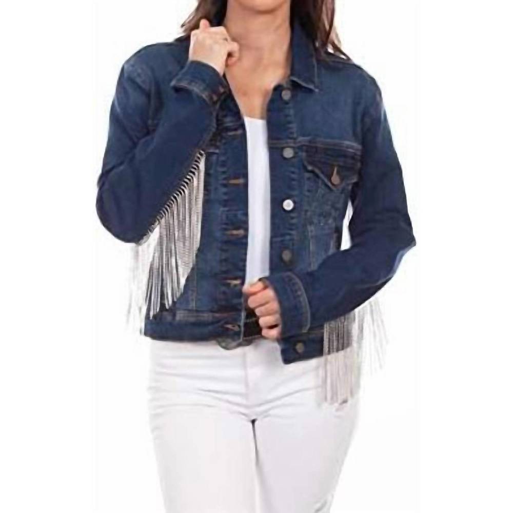 Scully Dark Blue Denim Jacket with Silver Fringe